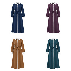 Nuovo <span class=keywords><strong>Abito</strong></span> <span class=keywords><strong>Camicia</strong></span> da Donna Autunnale Blu Navy con Colletto a Contrasto, Bottoni Frontali, Maniche Lunghe, Cintura in Vita, Vestito Casual a Linea A <span class=keywords><strong>Midi</strong></span> - Product Image 6
