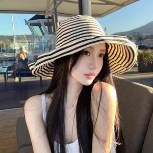 Striped Fisherman <b>Hat</b> Foldable Cotton Sun Protection Beach Vacation Female Adult <b>Summer</b> <b>Hat</b> - Product Image 2