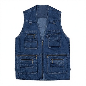 Customized New Arrival High Quality Vintage Wash <b>Denim</b> <b>Vest</b> <b>Jacket</b> Zipper Japan Style V-Neck Windproof Anti-Wrinkle Autumn Men's - Product Image 3