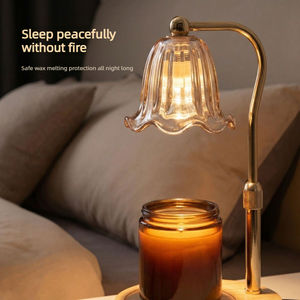 Lampe chauffe-bougie électrique en verre floral avec abat-jour réglable en hauteur, effet jupe de champagne, avec minuterie et variateur d'intensité, 2 ampoules - Product Image 4