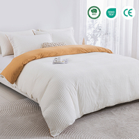 Meilleur prix, ensemble de literie 4 pièces, 100% polyester, 125 g/m², blanc caramel, seersucker, feuille réversible, certifié OEKO-TEX, toutes saisons