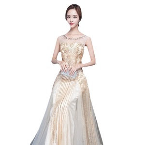 Elegant <b>Sequined</b> Evening Gown Women's Long A-Line Chiffon Dress Scoop Neck Empire Waistline For Banquets Hostess Social Events - Product Image 5