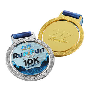 Médailles 3D en gros plaquées or et argent, double face, en métal, imprimées en couleur par rotation, pour la course 10K 21K, avec <span class=keywords><strong>ruban</strong></span> - Product Image 6