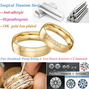 Vente en gros de 1 paire d'alliances de mariage pour couple en <span class=keywords><strong>acier</strong></span> <span class=keywords><strong>inoxydable</strong></span> 316L plaqué or 24 carats avec zircon, pour homme et <span class=keywords><strong>femme</strong></span> - Product Image 3