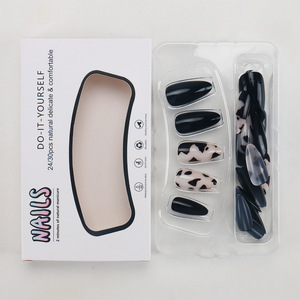 <span class=keywords><strong>Uñas</strong></span> Postizas <span class=keywords><strong>de</strong></span> ABS, Color Negro Almendrado y Estampado <span class=keywords><strong>de</strong></span> Vaca, <span class=keywords><strong>Uñas</strong></span> a Presión Reutilizables, Arte <span class=keywords><strong>de</strong></span> <span class=keywords><strong>Uñas</strong></span>, 24 Piezas al por Mayor - Product Image 5