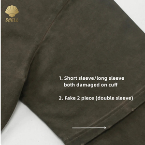 Cnshell 305gsm bẩn nhìn HEM đôi giả 2 mảnh bị hư hỏng bóp méo Cuff cạnh rửa cổ điển quá khổ T-Shirt - Product Image 4