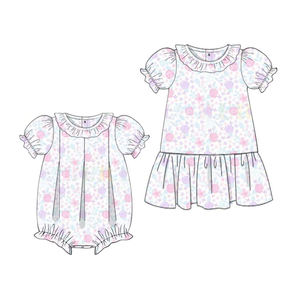 Vestido Casual de Algodón y Spandex Transpirable con Volantes para Niñas, Estilo Boutique, con Estampado Floral, para Combinar con Vestidos de Burbuja para Bebés y Hermanas, en Tejido de Lana Peinada - Product Image 4