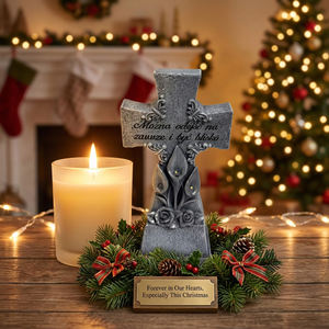 Cross <strong>Memorial</strong> Stone with Calla Lily and Rose, Religious Grave Marker, <strong>Garden</strong> <strong>Memorial</strong> <strong>Plaque</strong> for Loved One, Sympathy Gift - Product Image 2