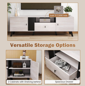 Meuble TV moderne du milieu du siècle pour téléviseurs de 80 pouces avec <span class=keywords><strong>étagère</strong></span> ouverte, 2 armoires latérales, <span class=keywords><strong>console</strong></span> multimédia, centre de divertissement - Product Image 5