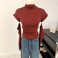 Pure Desire Kleiner Stehkragen Zweiteiliges Set Langarm-Oberteil mit Fingerlöchern Enganliegendes T-Shirt Herbst/Winter Neuer Stil Innen- und Außenseite Oberteil und Unterteil