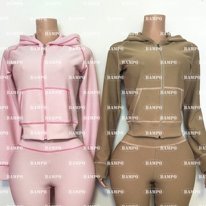 Set da <span class=keywords><strong>donna</strong></span> <span class=keywords><strong>con</strong></span> trama Waffle a righe top <span class=keywords><strong>con</strong></span> <span class=keywords><strong>cappuccio</strong></span> + pantaloni svasati completi 2024 autunno Casual Street cattivo 2 pezzi - Product Image 3