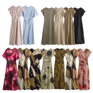 ผ้าซาตินเนื้อสัมผัสนุ่ม ระบายยาวถึงพื้น จับจีบระบาย ผ้าทอระบายอากาศดี แขนสั้น คอปก ผู้หญิง ฤดูร้อน เป็นมิตรกับสิ่งแวดล้อม สไตล์ลำลอง - Product Image 2