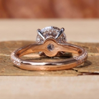 Bague de fiançailles en or rose massif 14K/18K avec diamant de laboratoire rond de 2 carats, double rangée pavée et accent latéral, certifiée IGI VVS CVD/HPHT