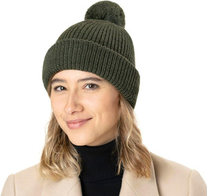 Nouveau Bonnet Tricoté Créatif à Revers en Acrylique 100% avec Motif Camouflage à Carreaux, Pompon et Logo Personnalisé du Fabricant - Product Image 2