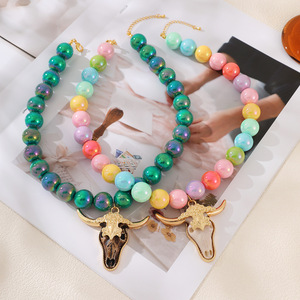 Collana girocollo da donna Asu Cross-border, nuovo stile, personalizzata, trendy, dolce, audace, con perline colorate a testa di toro, regalo per lei - Product Image 5