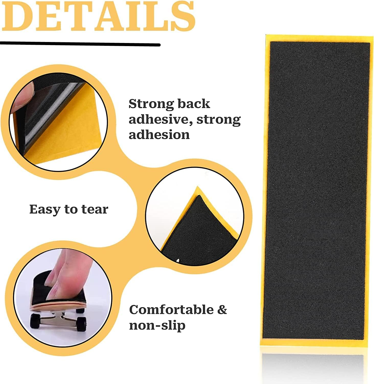 Lot De 12 Bandes Antidérapantes En Mousse Pour Finger Skate – Noir – 110 X 38 Mm – Adhésif Fort – Faciles à Poser