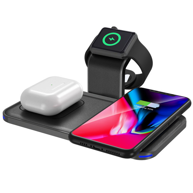 3 in 1 Wireless Charging Stand with PU Leather Factory Customized Multi-functional Wireless Charging Station
