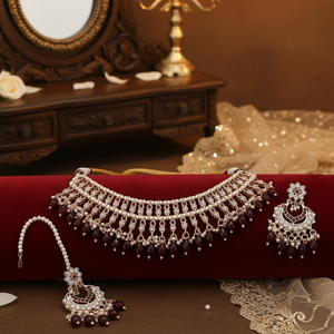 Trending Women's Ethnic <b>Gold</b> Plated Alloy & Pearl Necklace <b>Set</b> with White Stone High Quality for Engagement Wedding Party Gifts - Product Image 3