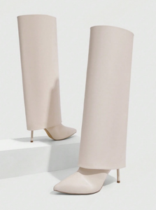 <span class=keywords><strong>Botas</strong></span> de tacón alto de aguja con punta, hasta la rodilla, con cierre de tiburón, color <span class=keywords><strong>beige</strong></span>, para mujer, al por mayor - Product Image 2