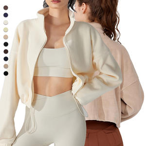 Yc258 महिलाओं की फसल ऊन स्वेटशर्ट टर्टलनेक ढीले जिपर जॉगिंग स्वेटशर्ट + पैंट मोटी गर्म ऊन जैकेट सेट - Product Image 4