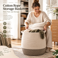 Grand panier de rangement en corde de coton, panier décoratif tressé pour couvertures avec poignées, panier à linge et organisateur de jouets pour chambre et chambre d'enfant
