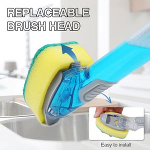 Replaceable Kitchen Dishwashing Sponge Cleaning Brush Plastic <b>Scrub</b> Dish Brush With Soap Dispenser - Product Image 3