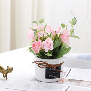 Ensemble de bouquets de roses artificielles pour jardin et fleurs, plantes en pot en plastique multicolores, décoration de bureau intérieure, feuilles hautement réalistes - Product Image 2
