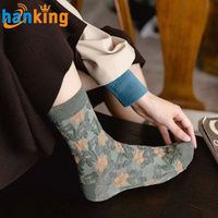 Ehanking Femme Harajuku Rétro Broderie Printemps Chaussettes Mignonnes Chaussettes Lolita Dentelle Fleur Chaussettes Crew Cadeau de Noël