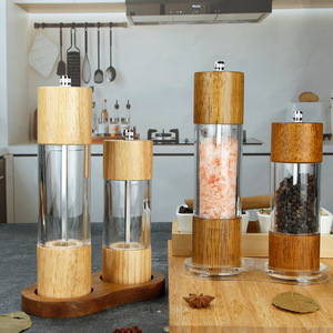 Moulin à sel manuel au design moderne, capacité 100 ml, cœur en céramique, outils de cuisine – Boîte à épices en bois ancien et acrylique, utilisation manuelle - Product Image 5
