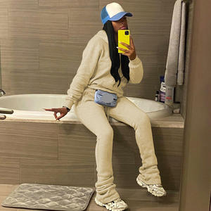 Completi Due Pezzi Autunno Inverno Tinta Unita da Donna Set con Felpa con Cappuccio Casual Pantaloni da Jogging Arricciati Tute da Ginnastica da Donna Set Due Pezzi - Product Image 4