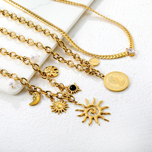 Collar con colgante de sol, cadena dorada con perla y dije de luna para fiesta, joyería de moda - Product Image 1