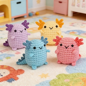 Kit de <span class=keywords><strong>crochet</strong></span> DIY pour débutants : 4 <span class=keywords><strong>animaux</strong></span> axolotls, faciles à réaliser, 4 couleurs de petites poupées avec vidéo étape par étape - Product Image 6