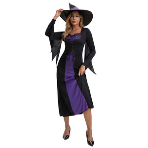 Disfraz de Bruja Malvada Morada, Talla Grande, para Halloween, Vestido para Actuaciones en Escenario, con Sombrero - Product Image 3