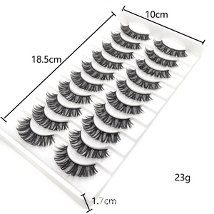 10 paires de cils en bande russe D Roll, cheveux synthétiques faits à la main, cils épais, longueur mixte, sans cruauté, bande en coton noir, vente en gros - Product Image 3