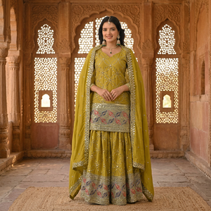 Dupatta de Fiesta para Mujer, Material de Seda Chinnon Pesada con Bordado de Lentejuelas de 5mm, Largo hasta el Tobillo, Sin Arrugas, Reversible - Product Image 1