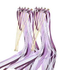 Wedding Ribbon Wand Streamer Party Wedding Fairy Sticks Wedding Party Favors Streamers Silk Fairy Wand with Bell for Party