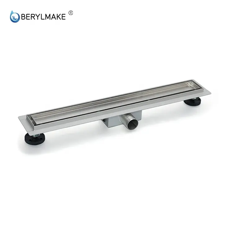 Stainless Steel 304 Brushed Finish Linear Shower Channel Floor Drain Grate With Horizontal Outlet