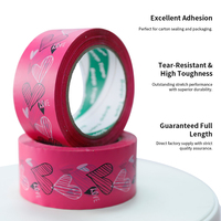 Ruban adhésif BOPP imprimé cœur d'amour, finition mate, adhésif acrylique haute viscosité, simple face, épaisseur 0,015 mm, design rose Saint-Valentin
