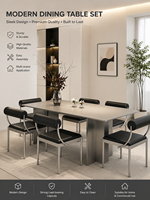 Table à manger rectangulaire en acier inoxydable et pierre de quartz, style italien moderne et minimaliste, anti-rayures, anti-brûlure, 6 places