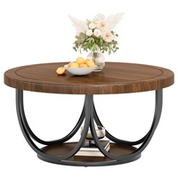 Table basse ronde industrielle de 31,5 pouces à 2 niveaux avec structure métallique, table d'appoint centrale, mobilier de salon pour hôtel, bureau, café
