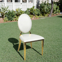 Meubles de luxe en gros, tables et chaises empilables en acier inoxydable doré et cuir pour événements, banquets, mariages, hôtels