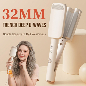 Fer à friser pour cheveux Deep Wave, ondulateur à triple baril en céramique, 4 températures 160-220 ° C 10s Heat 40M Ion Mermaid <span class=keywords><strong>Curl</strong></span> 60min Auto-Off - Product Image 2