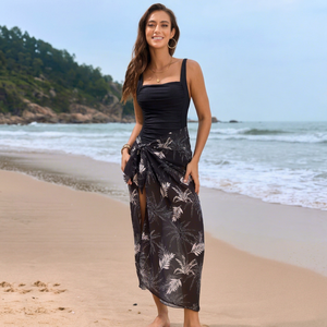 Women 2 Piece Swimsuit Set Print Square Neck One Piece Bathing Suit with Wrap Chiffon <b>Cover</b> <b>Up</b> Skirt Beach <b>Swimwear</b> Wholesale - Product Image 2