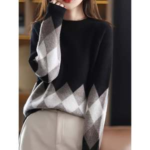 <b>Argyle</b> Color Block <b>Sweater</b> Multicolor Women's <b>Sweaters</b> - Product Image 3