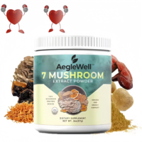 Aeglewell Mélange de champignons naturels en poudre, extrait en poudre 7 en 1, champignon crinière de lion, cordyceps, ganoderma, chaga, extrait amer
