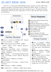 For Hotel/Hospital/Enterprise CATV Network ZC-501T XPON ONU 1GE Port CATV RF Output No WiFi GPON EPON FTTH <b>Modem</b> - Product Image 4