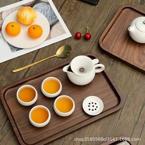 Bandeja de servir de madera de nogal negro, de una sola pieza, con bordes redondeados, estilo retro, plato cuadrado para frutas y vajilla. - Product Image 3