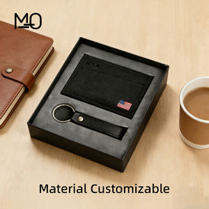 Ensemble Cadeau Portefeuille et Porte-clés en Cuir PU Personnalisé avec Impression Drapeau National, Logo Gravé ou en Relief, Porte-cartes Minimaliste Économique - Product Image 1