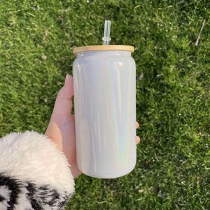 Livraison Gratuite – Nouveauté ! Tasses en Verre Holographiques Blanches Vides pour Sublimation, Effet Pailleté Scintillant – 15oz, 16oz, 20oz - Product Image 1