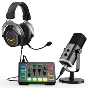 Fifine Podcast Equipment Dynamic Microphone Studio Mic Soundcard Sound Card For Broadcast Recording Streaming Gaming